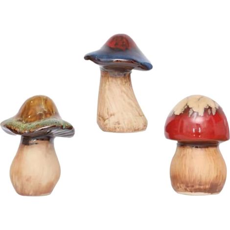 Lot de 3 Petites Statues Champignons en Céramique Blanche pour Décoration Jardin Pelouse et Pots de Fleurs Ornements de Micro-Paysage pour Terrasse et Balcon Sculptures (1/5)