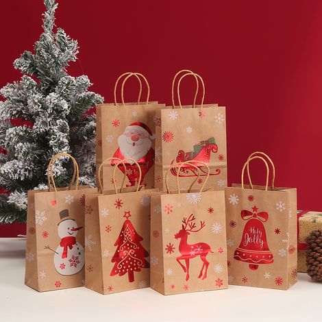 6-piece kraft paper Christmas gift bag, Christmas gift bag, paper gift bag, Advent calendar bag, refillable packaging, novelty, annual party, candy, chocolate cookies, height 21 × length 15 × width 8 (1/4)