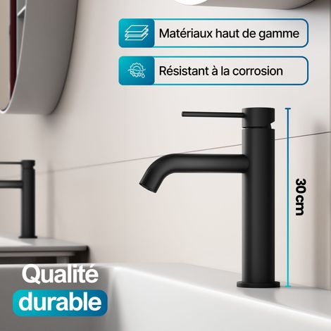 DILECI - Robinet à bec moyen pour salle de bain couleur noir mat (1/5)