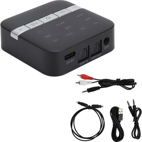Adattatore Bluetooth 5.0 2 in 1: adattatore audio Bluetooth wireless per computer, composto da trasmettitore e ricevitore.