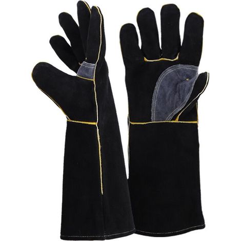 Gants résistants au feu et à la chaleur extrêmes, cuir avec coutures en kevlar, parfaits pour cheminée, poêle, four, grill, soudage, barbecue, mig, support à marmite, traitement des animaux（16 pouces） (1/4)