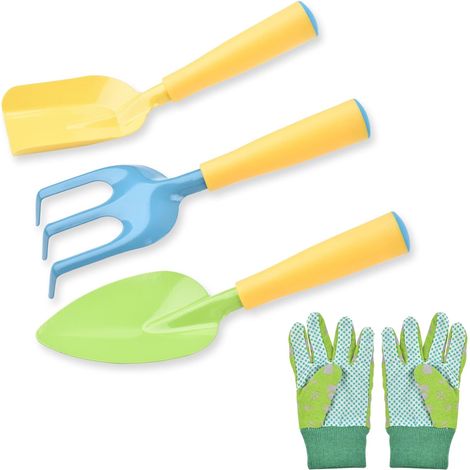 outillage de jardin pour enfants, truelle râteau et fourchette gants de jardinage, ensemble de 4 outils de jardinage (1/5)