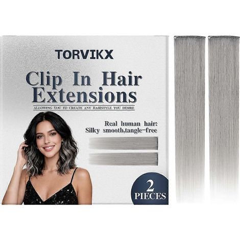 2 piècesLot de 2 extensions de cheveux gris à clips, extensions colorées pour fêtes, mèches longues et lisses, postiches synthétiques pour femmes et cosplay (1/5)