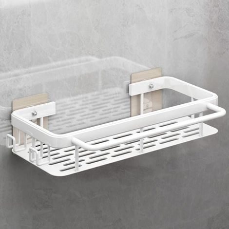 Blanc Organiseur pour évier de cuisine - Pas de perçage - Support pour accessoires de cuisine - Éponge, brosse/savon - Évier avec porte-serviettes et crochet (1/4)