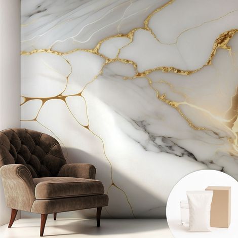 Papier peint intissé décoratif avec colle pour salon chambre et bureau Installation rapide Élégance marbrée 250x250 cm (1/5)