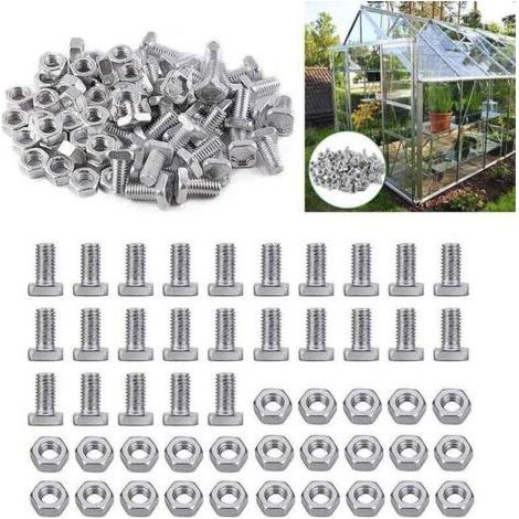 50 Pairs Silver Aluminum Tightening Nuts and Bolts, 50 Square Head Tightening Tool Bolts, 50 Hex Lock Nuts for Fastening and Repair (1/4)