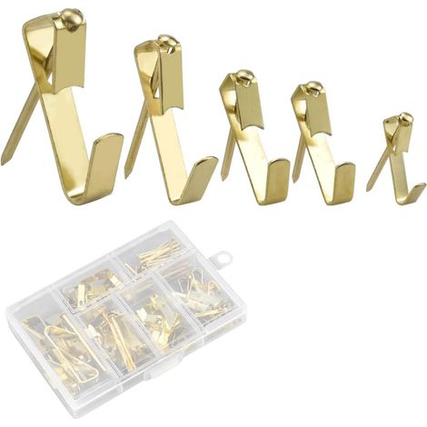Set da 130 pezzi di ganci da parete in metallo, ganci per quadri con set di chiodi, portafoto da parete, appendini per cornici (colore oro) (1/5)