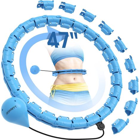 Hula hoop de fitness - Perte de poids - Entraînement illimité - Hula hoop - 119 cm - 24 maillons détachables - Convient aux femmes et aux débutantes - Bleu