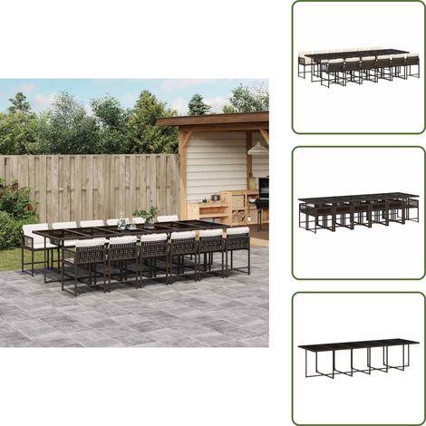 The Living Store Set da Pranzo da Giardino 13pz con Cuscini Marrone Polyrattan - Sedie da giardino
