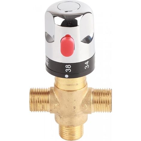 Vanne Mélangeur Eau Chaude Froide Robinet mitigeur thermostatique en laiton solide Robinet température fixe pour lavabo Cuisine Salle de bain Toilette G1/2 35-45℃ 15mm (1/4)