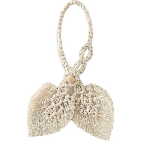 Lot de 2 embrasses de rideaux, motifs feuilles tissées, style bohème, en coton macramé, pour salon, chambre, salle de bain, etc. (1/5)