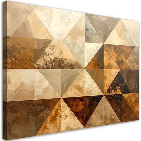 Cuadro en Lienzo Triángulos abstracción en beige y marrón 30x20 (1/5)
