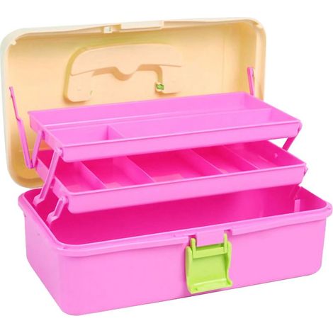 Künstler-Aufbewahrungsbox, dickes Plastik, 3 Fächer, großes Fassungsvermögen, Aufbewahrungsbox für Zuhause, Aufbewahrungsschrank 551, kleine Größe, rosa und gelb (1/5)