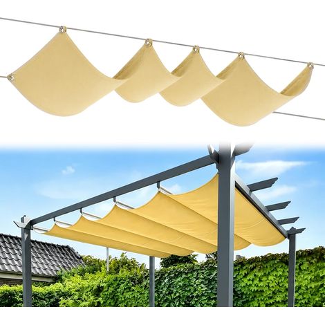 Voile d'ombrage extensible en polyester Oxford - Motif vagues - Avec corde de montage - Pour terrasse et pergola (kaki, 1 x 4 m) (1/5)