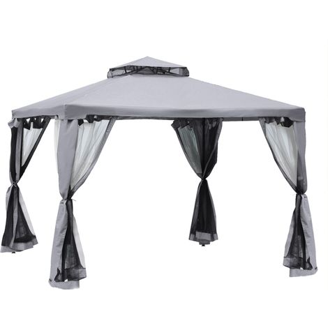 Gazebo da giardino 294 x 294 x 265 cm in metallo e poliestere grigio chiaro MODENUIT