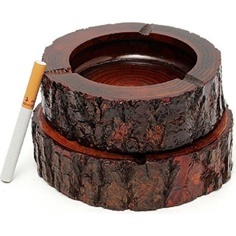 Trade Shop - 3er Set Aschenbecher Holzrinde 10cm mit Holzmaserung Orientalische Truhenmöbel -