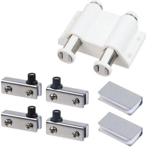2 charnières pivotantes en acier inoxydable pour portes en verre, fermeture magnétique double tête, ABS avec kit de fixation pour portes en verre de 3 à 6 mm (couleur argent) (1/4)