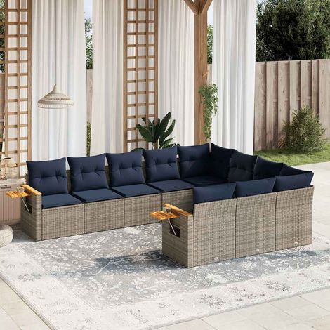 vidaXL Salon de jardin 10 pcs avec coussins gris résine tressée (1/5)