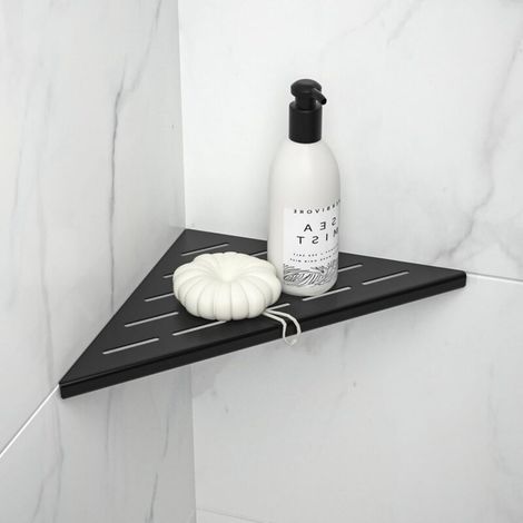 Alliage d'aluminum Bain Étagère de Douche, Tablette de Douche Étagère d'angle Triangle Cosmétique Panier Rangement Cuisine Etagère de Rangement Murale，noir (1/4)