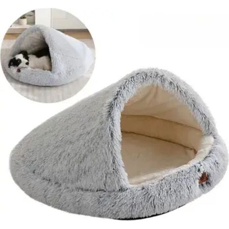 Panier pour chien deux en un : Niche douillette + couverture, taille XXS [50 x 40 cm] avec doublure imperméable Peluche auto-chauffante pour Border Collie (gris clair) (1/4)