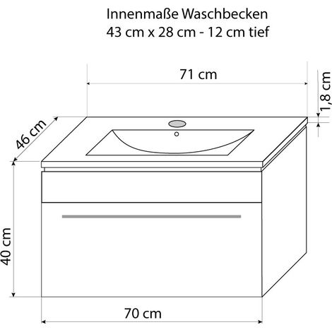 Badmöbel Gently 3 V1 Weiß 70cm + Leuchtspiegel LSP09 beheizt (1/5)