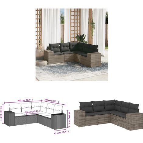 5-tlg. Garten-Sofagarnitur mit Kissen Grau Poly Rattan - Gartensorte - Gartenmöbelset - PE-Rattan Möbel - Outdoor Lounge Set - Wetterfeste Gartenmöbel - Home & Living (1/3)