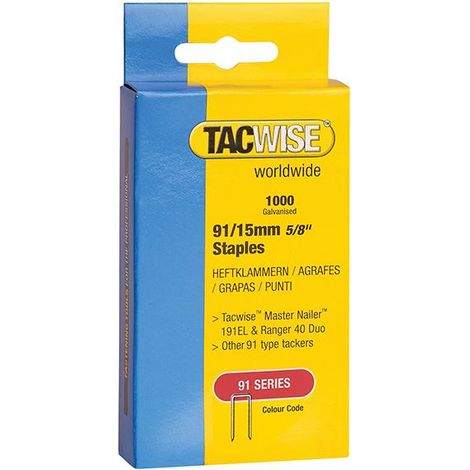 Tacwise 91 Narrow Crown Staples 15mm - Pack of 1000