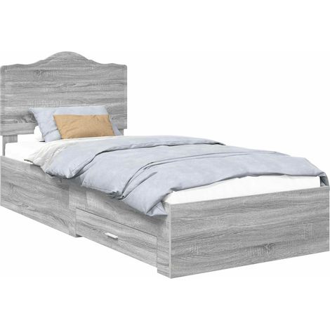 Bed Frame with Drawer Grey Sonoma 90 x 200 cm Engineered Wood vidaXL