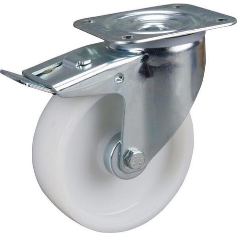 Rueda industrial giratoria en poliamida: di谩metro125 x 40 mm placa soporte con freno 105 x 85 mm. Capacidad: 250 kg Tente TENTE