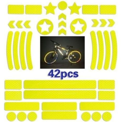 42 Pièces Sticker reflechissant Casque Velo,Bande reflechissante Velo autocollante,Autocollants Réfléchissants pour Vélos,Sticker reflechissant Velo pour Scooter(jaune) (1/5)