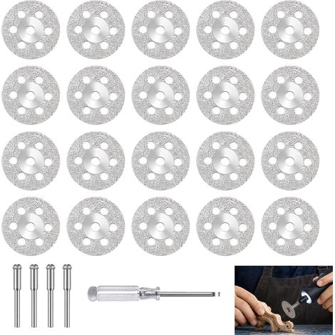 20 Pièces Mini Disques Diamant pour à Tronçonner 22 mm, Accessoire Outil Rotatif Découper Verre, Mandrins et Tournevis Inclus, Coupe pour Carrelage Pierre Métal Bricolage et Projets Artisanaux (1/5)