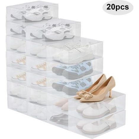 JF HOME BLISS 20 Pack Shoe Storage Boxes Stackable Storage Plastic Shoe Organiser Box Set (1/5)