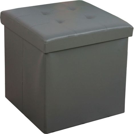 Coffre de Rangement Pouf Pliable PVC 38cm - gris