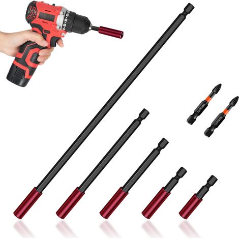 Extension magnétique 5 bits 50/60/100/150/300 mm, porte-embout long pour bricolage 1/4", porte-embout à tige hexagonale avec 2 embouts 2 pouces (1/5)