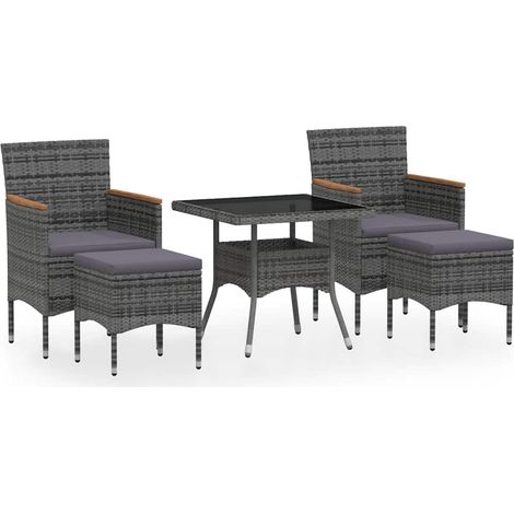 Maison Exclusive - 5-tlg. Garten-Essgruppe Poly Rattan und Hartgl (1/5)