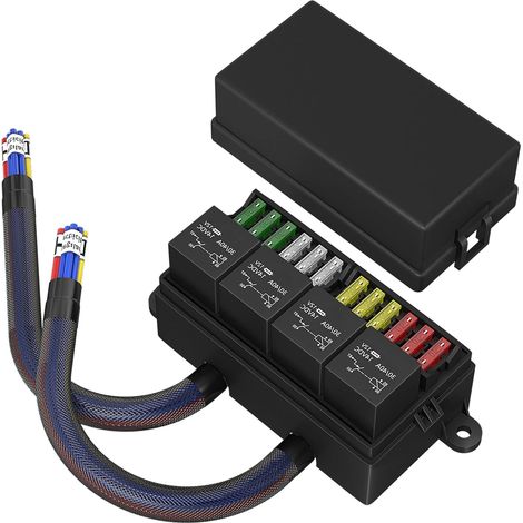 Vorverdrahteter 12-V-Kfz-Sicherungs-Relaiskasten mit 4 Relais und versiegelten 12-V-ATC/ATO-Sicherungen