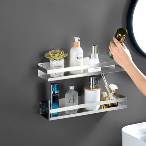NALOOKAMIC Sollbry Étagère à épices murale, étagère de rangement de cuisine en acier inoxydable, étagère de rangement suspendue, support d'assaisonnement en acier brossé (blanc 50 cm) (1/2)