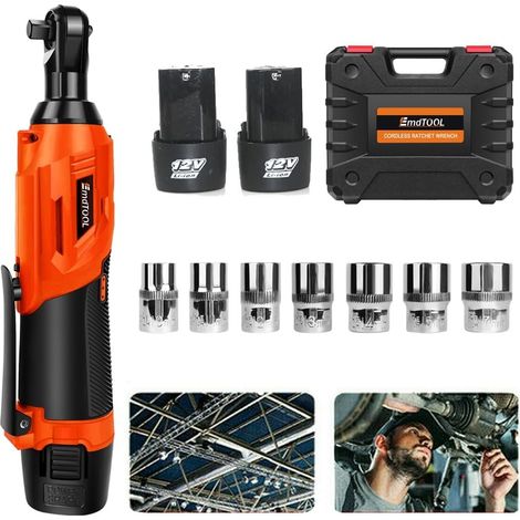 Clé à cliquet électrique à batterie 12V 40 Nm, 2300 tr/min, clé à cliquet à batterie avec 2 × batteries, 7 douilles pour ingénierie mécanique, ingénierie mécanique, tâches de bricolage, orange