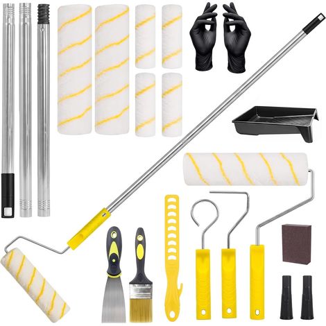 21 Pièces Kit Rouleau Peinture, Manche Télescopique, Rouleaux pour Mur et Plafond, Pinceaux, Grattoir, Bac à Peinture, Accessoires Peinture Intérieure Maison, Meubles et Rénovation (1/5)