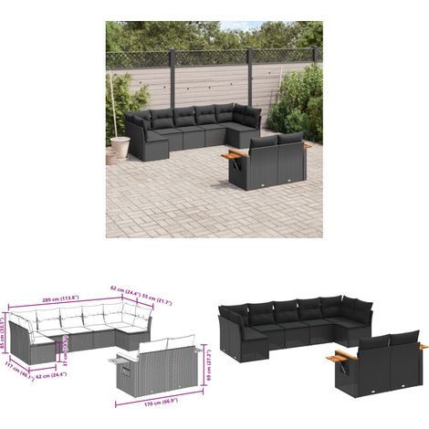 9-tlg. Garten-Sofagarnitur mit Kissen Schwarz Poly Rattan - Gartenmöbel - Sofasatz - Rattan Möbel - Outdoor Sofa - Esszimmergarnitur - Home & Living (1/3)