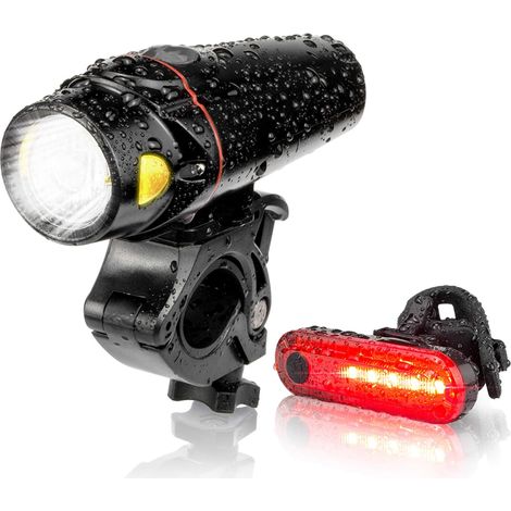 Kit d'éclairage vélo, phare avant et arrière LED rechargeable USB, 4 modes d'éclairage, étanche, 350 lm. (1/3)