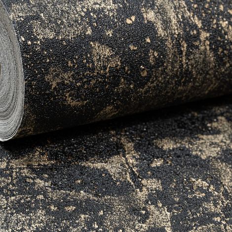Black Gold Marble Wallpaper Industrial Plaster Effect Textured Heavy Vinyl (1/4)