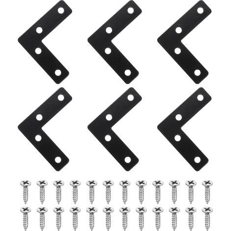 6Pcs Support L Plat, 50mm x 50mm Support Plat Métal Angle Droit Plaque De Renfort Avec Vis Pour Cadre Bois Meubles Fixation Assemblage, Noir (1/5)