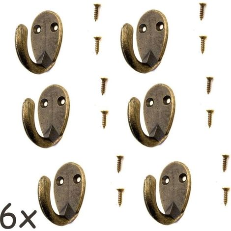 Lot de 6 crochets antiques pour porte-manteau, porte-serviettes, crochets en fer en laiton bronze, style vintage maison de campagne, rétro, ovale (1/4)