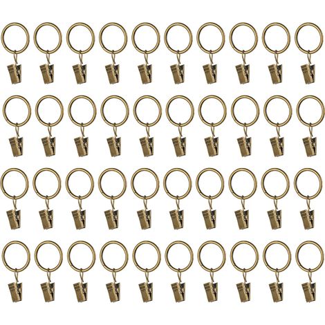 40 anillas para barra de cortina con clips, de metal, 25 mm de diámetro interior.