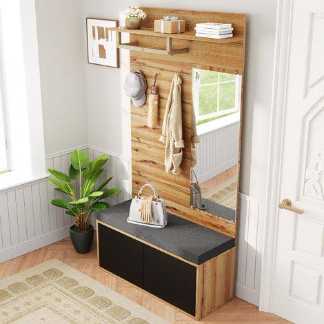 Meuble entree 100x38x190 cm rangement pratique panneau de particules fermeture douce noir (1/5)