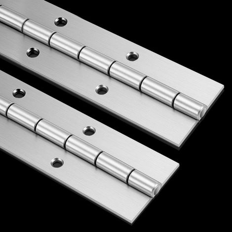 Beyamis Charnière piano robuste en acier inoxydable, lot de 2 (50 cm x 5 cm x 1,5 mm), charnière de meuble en métal brillant (1/5)