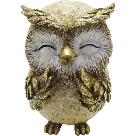 Figura de búho dormido de resina crema y dorada 11 cm (1/5)