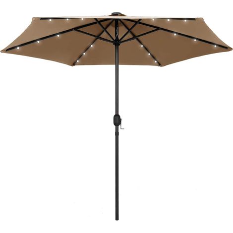 Parasol de Jardin LED Solaire avec Manivelle Mât Aluminium Toile Polyester Gris Ø 270 cm - PANGIVO (1/5)