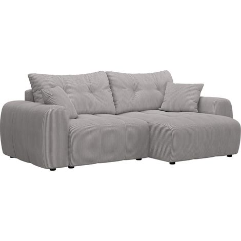 ALYA - Canapé d'angle convertible et réversible avec coffre en velours côtelé gris clair (1/5)